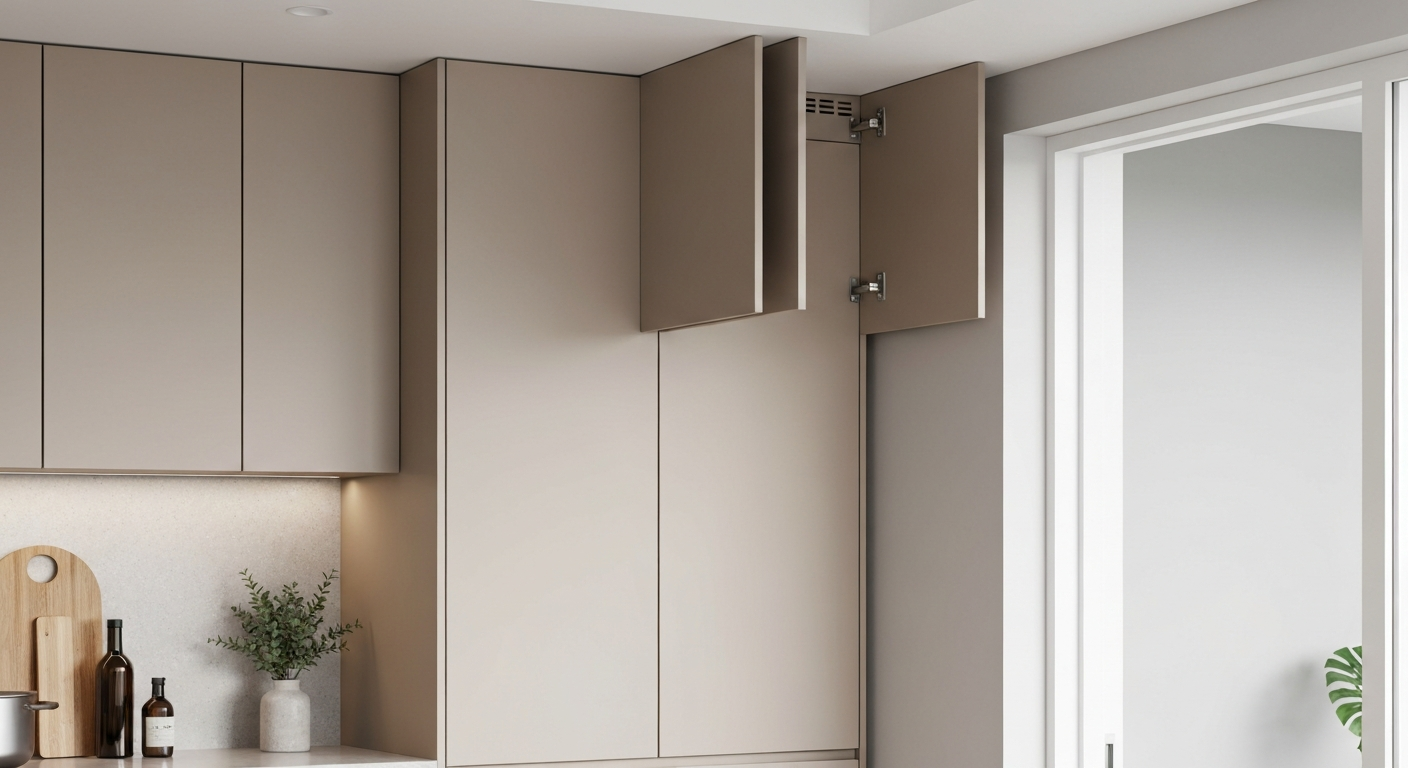 High kitchen cabinet for storing kratom away from pets
