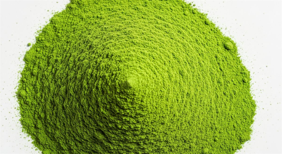 Fresh green kratom powder with a fine grind and even colour