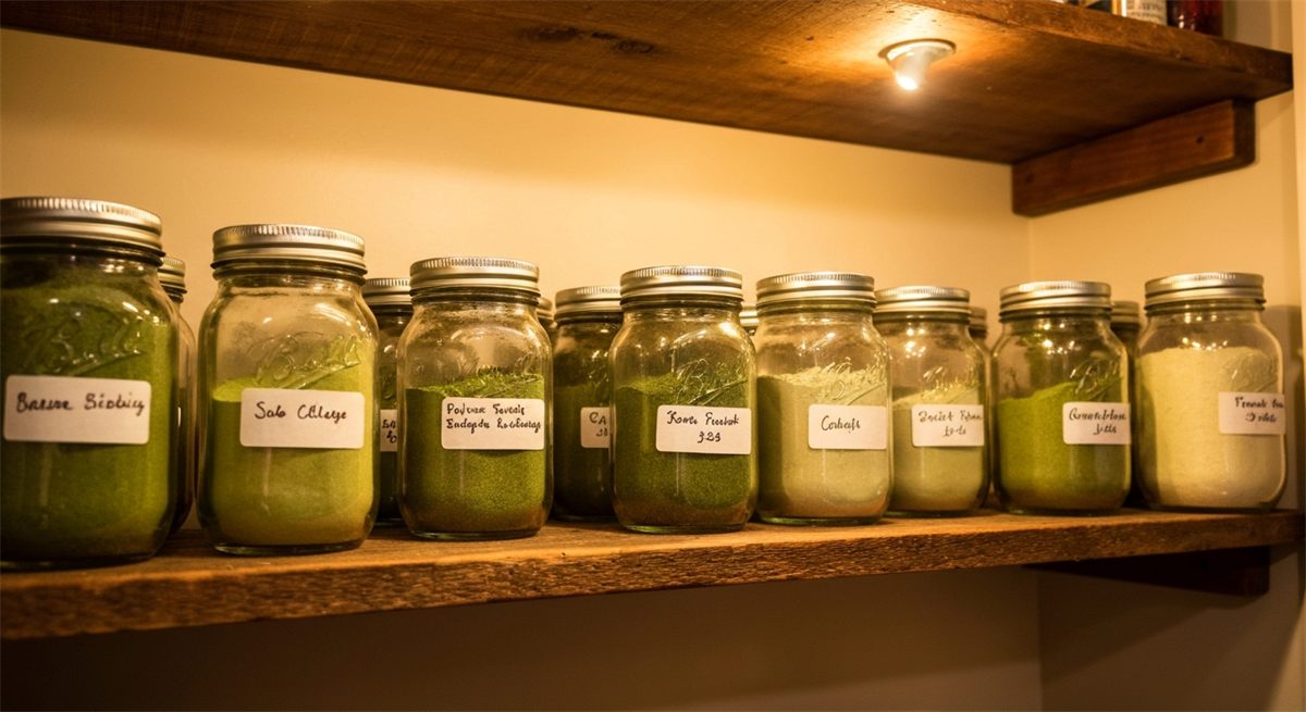 Whole leaf kratom kept in a sealed mason jar