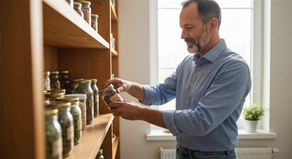 Kratom powder stored in labelled airtight containers